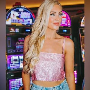 Buddy Love Pink Rhinestone Crop Top